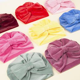 16pc/lot 2021 New Velvet Turban Baby Winter Newborn Bowknot Hat Boys Girls Solid Bow Head Wraps Bonnet Caps Infant Shower Props