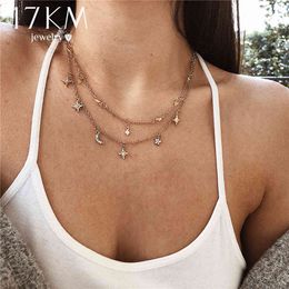17KM Boho Star Moon Multi Layer Pendant Necklace for Women Bohemian Flower Necklaces Vintage Fashion Collar Costume Jewellery