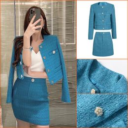 Women's Wool & Blends French Dress Small Fragrance Celebrity Wind Autumn And Winter Suit Man Tweed Short Coat Skirt Two-piece Set