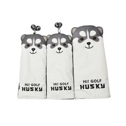 3pcs PU Husky Embroidery Golf Club Headcover for Driver Fairway Wood Hybrid Cover