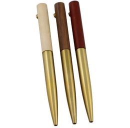 Unfinish Multi Natural Wooden Ballpoint Pens Craft Artwork Non Clip Point Brass Color Timber Ball Pen Heavy SN2486