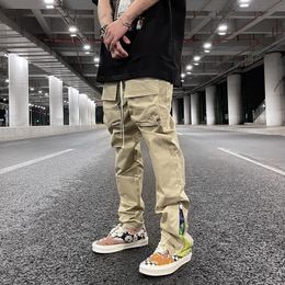 Men's Pants Cargo Men Multi-pocket Small Feet Side Zipper Cashew Flower Casual Trousers Spring And Autumn Sweatpants Baggy