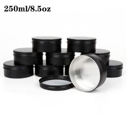 10pcs 250ml Round Metal Tin Jar Aluminium Box Cosmetic Cream Can Candy Storage Pot Black Candle Containers 8.5oz 210330