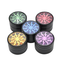 Tobacco Dry Herb Grinder High Quality Accessories 4 Layers 63mm 5 Colours Lightning Serration Aluminium Alloy Herbal Crusher With Clear Top Window Lighting In Stock