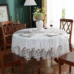 Tischdecke, runde Tischdecke, weiß, goldener Samtbezug, Esszimmertücher, Stickerei, Spitze, Blumenhaus, Handtuch, Stuhlstaub
