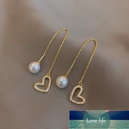 New Classic Pearl Pendant Peach Heart Love Modelling Ear Line Fashion Korean Jewellery For Woman Party Girls Dangle Earrings Factory price expert design Quality Latest