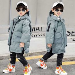 Fashion Hooded Winter Thick Jacket Parka Solid Colour Down Clothes Snow Wear Kids Outerwear Size For 4 5 6 7 8 9 10 12 13 Year 211203