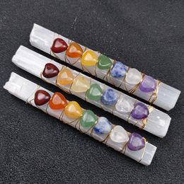 irregular gypsum Decorative Components Seven Chakra Reiki Healing Heart Charms Natural Stones Amulet Crystal Meditation for Men Women gadget Decoration Jewellery