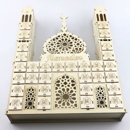 Eid Mubarak Countdown Calendar DIY Ramadan Ornaments Wooden Drawer Party Decor 210408