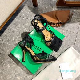 Sandalias de tacón alto informales de verano para mujer a la moda, zapatos de lujo para mujer, encaje clásico a la moda para mujer