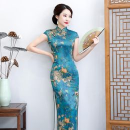 Ethnic Clothing Retro Elegant Women Cheongsam Slim Long Qipao Sexy High Split Stage Show Dress Temperament Formal Plus Size 4XL 5XL 6XL