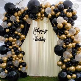 147pcs Black Gold Balloon Garland Arch Kit Gold Chrome Transparent Polka Dot Latex Globos for Wedding Birthday Party Decoration 211216