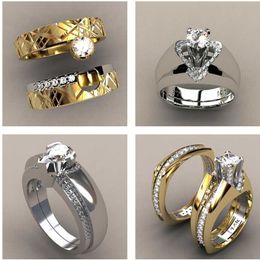 -Luxo feminino zircon pedra anel conjunto único estilo de cristal cor de ouro nupcial promessa de noivado anéis para mulheres casamento