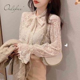 Summer Women White Lace Long Sleeve Shirt Sexy Transparent Basic Blouse Tops 210415