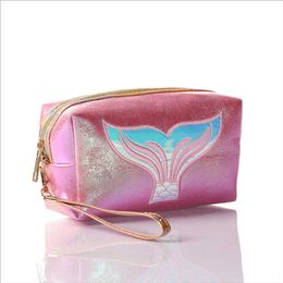 Explosive Colourful Pu Cosmetic Bag Cartoon Fishtail Lady Storage Pillow-shaped Toilet Bags & Cases