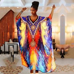 Bohemian Kaftan Beach Tunic Polyester Cover up Saida de Praia Swimsuit Women Bikini cover Pareo Sarong wear Q1230 210420