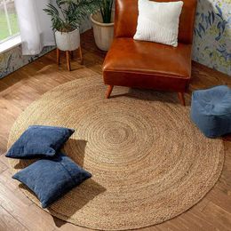 Rug 100% Natural Jute Round Grey Carpet Braided Style Reversible Area Rag Rugs 