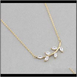 Pendant & Drop Delivery 2021 Sparkling Crystal Leaf Zircon Branch Pendants Necklaces For Women Jewellery Stainless Steel Gold Colour Charm Chain