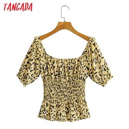 Women Retro Leopard Print Crop Short Sleeve Summer Chic Female Sexy Slim Shirt Tops 1F49 210416