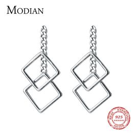 Fashion Design Swing Square Earring Real 925 Sterling Silver Gold Colour Luxury Stud Earrings For Women Jewellery 210707