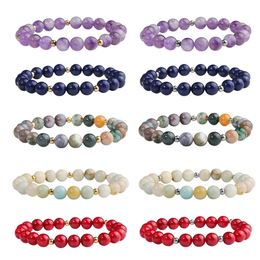 Healing Crystal Stone Beaded Stretch Bracelet Natural Gemstone Beads Reiki Meditation Anxiety Bracelets Jewelry for Women Men