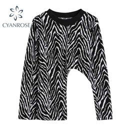 Irregular Hollow Out Split Zebra T Shirt Women Spring Long Sleeve Streetwear Fashion Tees Female Harajuku Slim Tops Mujer 210515