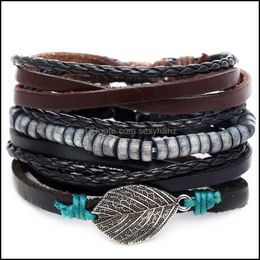 Charm Otoky 4Pcs Punk Mtilayer Wristband Bangle Set Leather Bracelet Cool For Men Jewelry Bracelets Drop Delivery 2021 Uxwdn