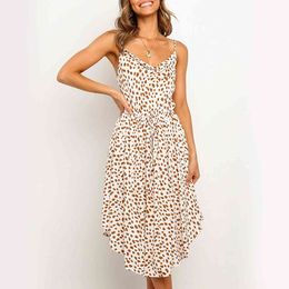 Jastie Bohemian Leopard Print Dress Women Casual Midi Holiday Summer Dresses Female A-line Loose Women Beach Dress Vestidos 210419