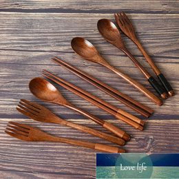 Natural Wood 3-piece Tableware Solid Wood Long Handle Spoon Chopsticks Fork Portable Handmade Household Non-slip