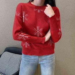 Woman Sweaters Christmas Winter Clothes Women Snowflake Pattern Classic Round Neck Long Sleeve Festive Sweaters for Women Y1110