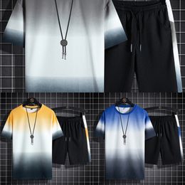 Men's Set Hip Hop Summer T-Shirt and Shorts Male Casual Tracksuit Set Plus Size Two Pieces Track Suit Male Streetwear Fashion X0610