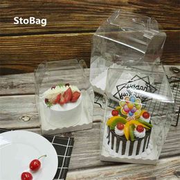 StoBag 10pcs Handle Transparent Heighten Boxes For Cake Decoration Gift Food Package Wedding Birthday Supplies Baby Show 210724