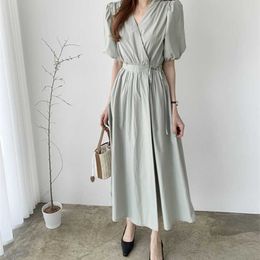 Elegance Outwear Solid Loose Girls Streetwear Femme Short Sleeves Vestidos Lady Summer Chic Slim Long Dresses 210525