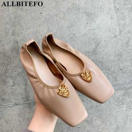 ALLBITEFO fashion retro genuine leather thick heel office ladies shoes high quality women high heel shoes party women heels 210611