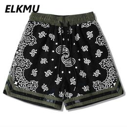ELKMU Hip Hop Streetwear Bandana Shorts Men 2021 Summer Shorts Fashion Loose Shorts Men Harajuku Elastic Waist Bottoms HE986 H1210