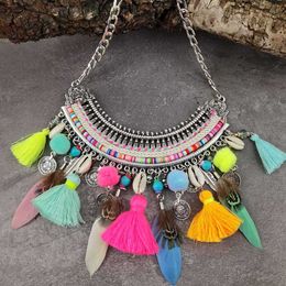 Year Gift Bohemian Necklaces Pendants Women Handmade Pompom Collar Bib Choker Statement Necklace Ethnic Jewelry