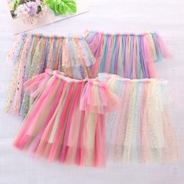 Children Dress Rainbow One-Line Shoulder Baby Strapless Dance Skirts Off-the-shoulder Runway Bouffant Performance Princess Skirt YL542