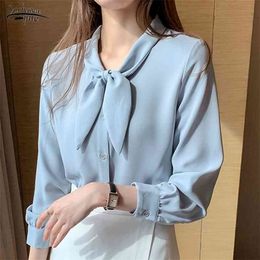 Fashion Women Tops and Blouses Plus Size Chiffon Shirt Bow Collar Office Long Sleeve Shirts Blusas 10686 210521