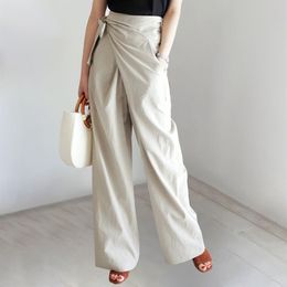 Casual Korea Chic Trousers For Women High Waist Solid Lace Up Bow Wide Leg Pants Spring Fashion Clothing 210520