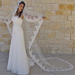 white lvory Cathedral Veil, embroidered edge veil, Spanish wedding veil, Bridal Catholic lace veil length 118 in X0726