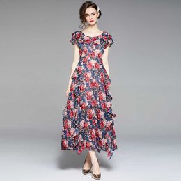 Arrival Summer Runway French Floral Flower Beach Boho Ruffled Short-Sleeved High Waist Dress For Women Female Vestido 210529