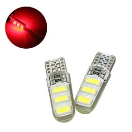 50Pcs/Lot Red Silcone T10 W5W 5630 6SMD LED Car Bulbs For 194 168 2825 Clearance Lamps Interior Dome Door Reading License Plate Lights 12V