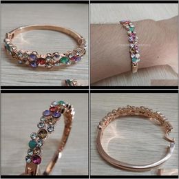 Bangle Drop Delivery 2021 Fashion Women/Ladys Rose Gold Colour Colourful Austrian Crystal Open Bracelets & Bangles Jewellery Gifts Frlxg