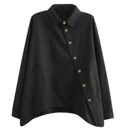 Women Skew Buttons Shirt Turn Down Collar Autumn Tops Ladies Casual Solid Blouse Brand Designer Spring 2021 Fashion Women's Blouses & Shirts