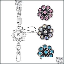 Necklaces Pendants Jewelryfashion Lanyard Womens Office Lanyard Id Badges Holder Necklace With 3Pcs Rhinestone Snap Charms Jewellery Pendan