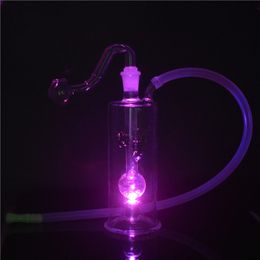 Mini glass oil burner pipe with LED Light Recycler Oil Rigs inline matrix perc 10mm female beaker bong with oil burner pipe and hose 2pcs