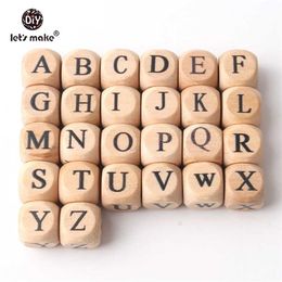 Let's Make Teething Accessories 100pc Square Shape Beech Wood Letter Beads Crib Toy 12mm DIY Jewellery Baby Teether 211106