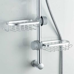 Bathroom Shelf Black Shower Storage Basket Storage Rack Adjustable Faucet 210724