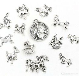 65Pcs Antique silver Alloy Mixed Horse Charms Pendants For Jewellery Making Necklace DIY Accessories