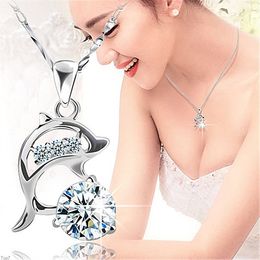 Crystal Womens Necklaces Pendant Fashion women's short Dolphin Valentine's gift girlfriend gold silver plated